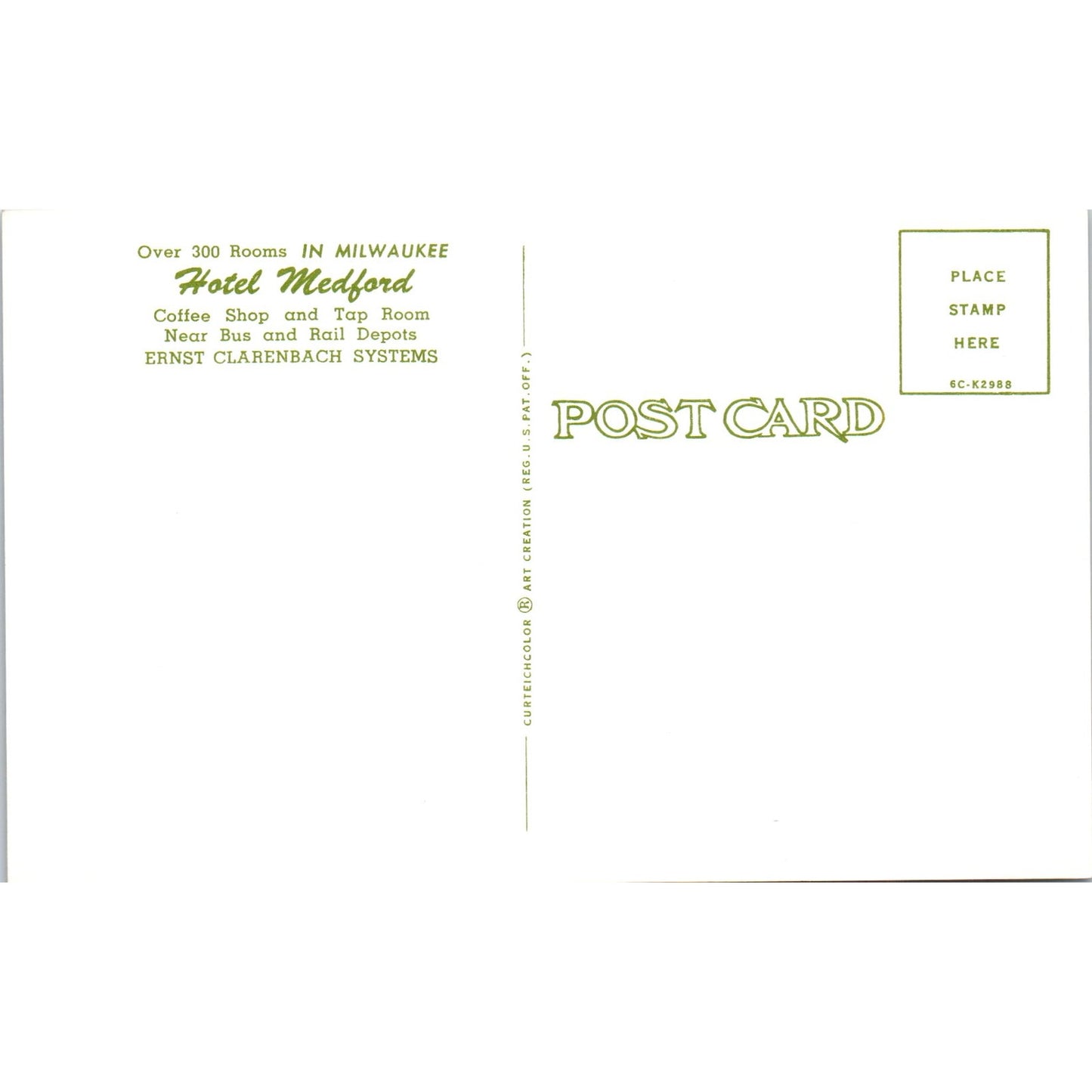 Hotel Medford Milwaukee Wisconsin Vintage Postcard PD9