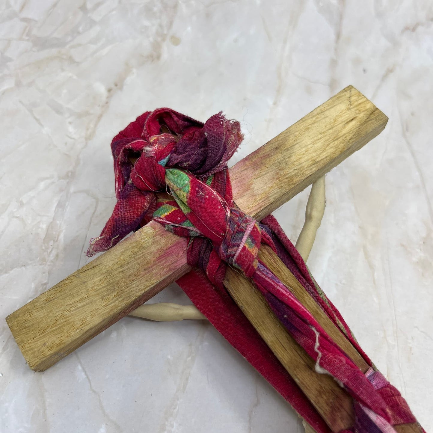 Vintage Handmade Crucifix Jesus on Cross Wood & Cloth 12x6 TD5