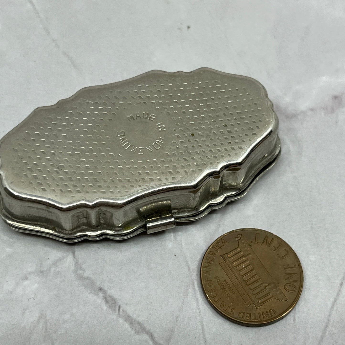 Vintage MCM Stamped Metal 2 Section Divided Pill Box Organizer SC1