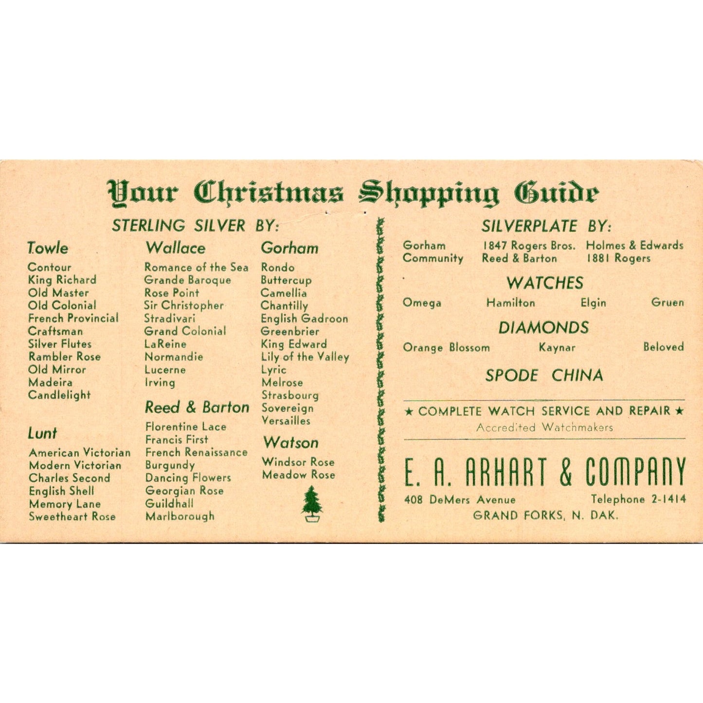 E.A. Arhart & Co Christmas Shopping Grand Forks ND Antique Blotter Card AJ5-H3