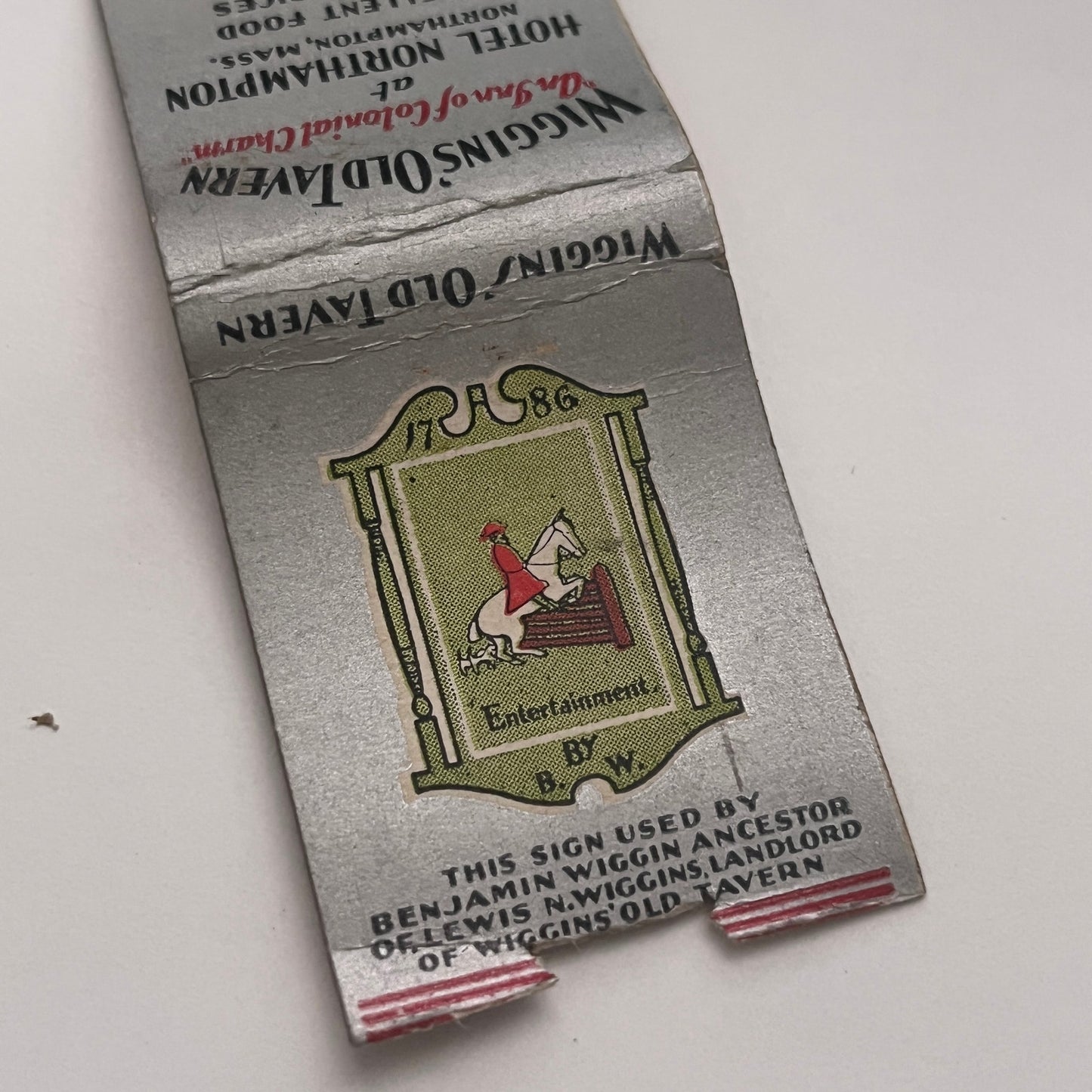 Wiggins Old Tavern Hotel Northampton MA Vintage Matchbook Cover TB8-MB2-2