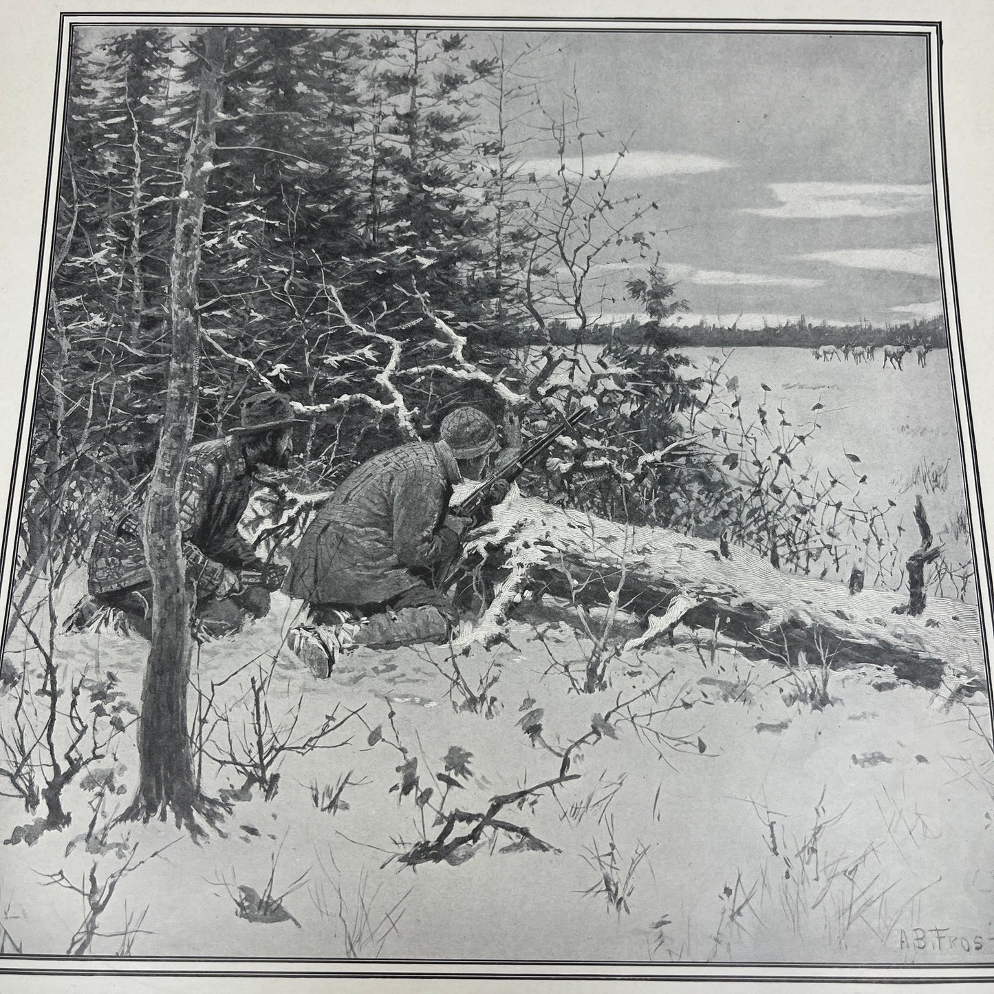 Caribou Hunting - Original 1904 A.B. Frost Art Print V14-3