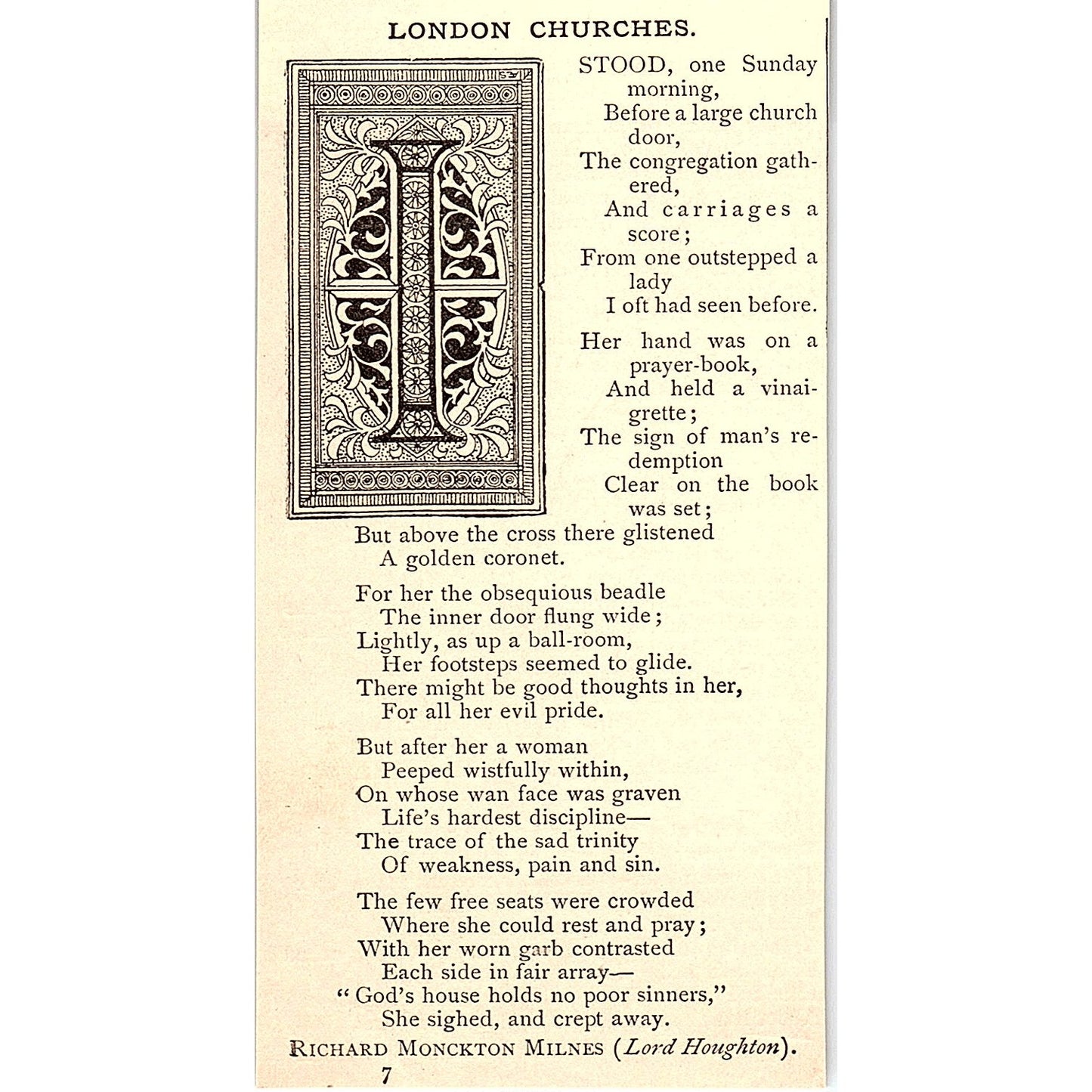 London Churches - Richard Monckton Milnes Lord Houghton 1884 Poem AG3-M4