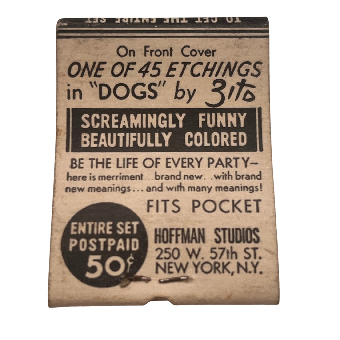 Boston Terrier Dog Etchings Hoffman Studios NY Vintage Matchbook Cover TB8-MB2-4