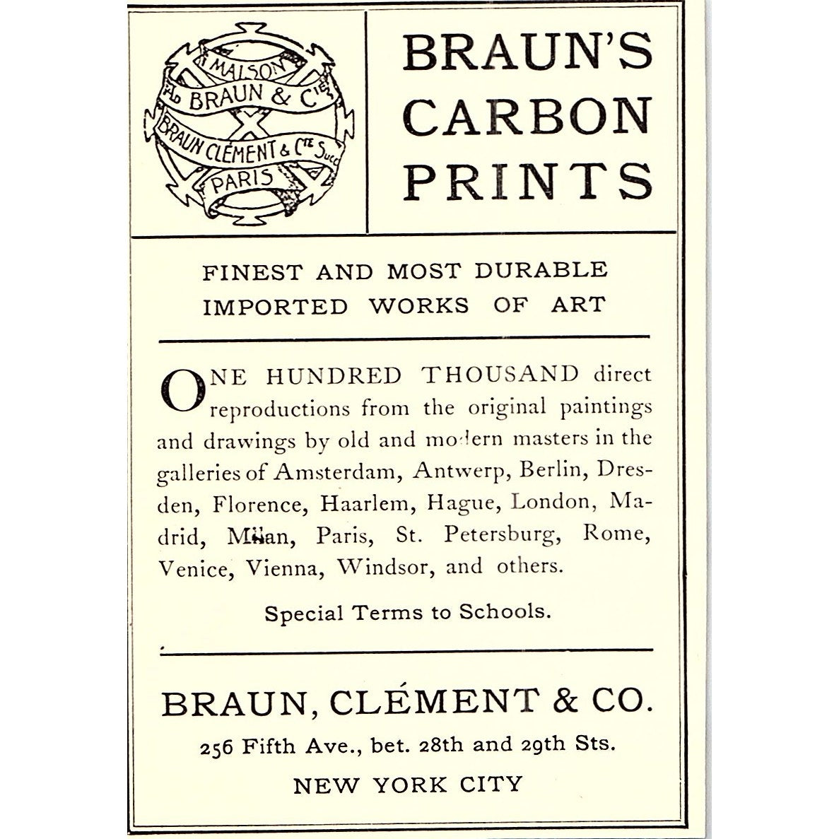 Braun's Carbon Prints Braun, Clement & Co NY - 1906 Ad AF5-3