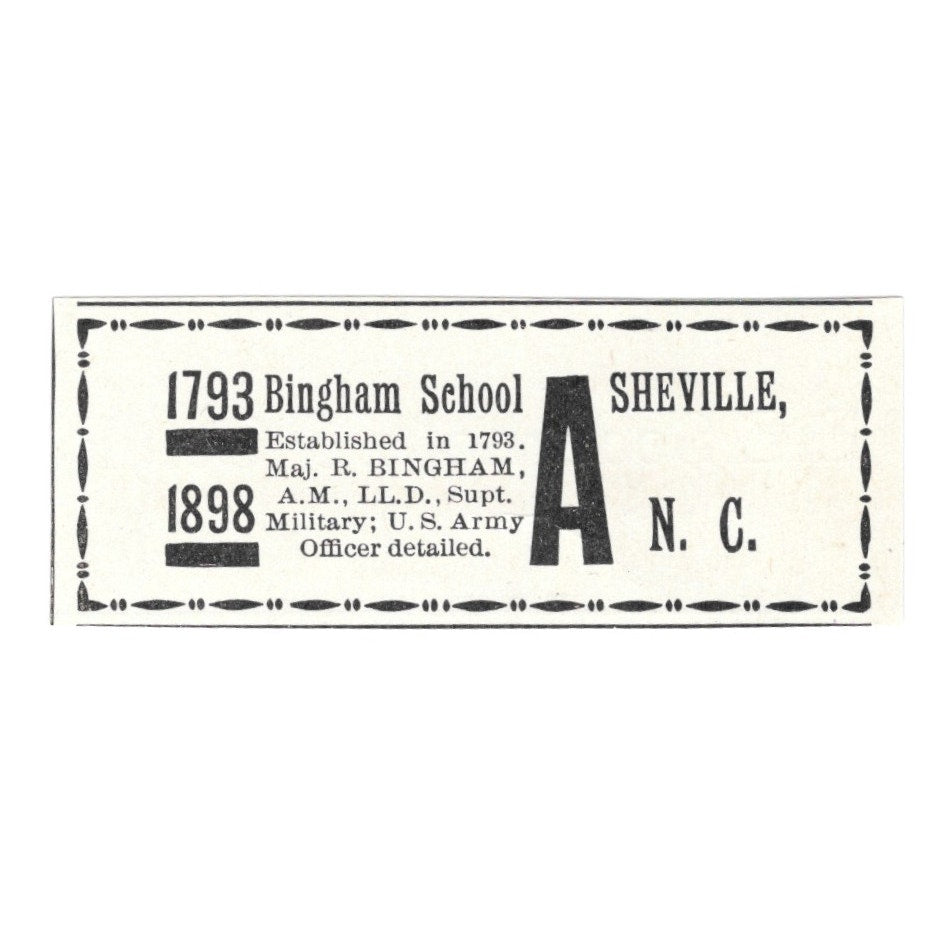 R. Bingham Military School Asheville NC 1900 Victorian Ad AB8-MA8