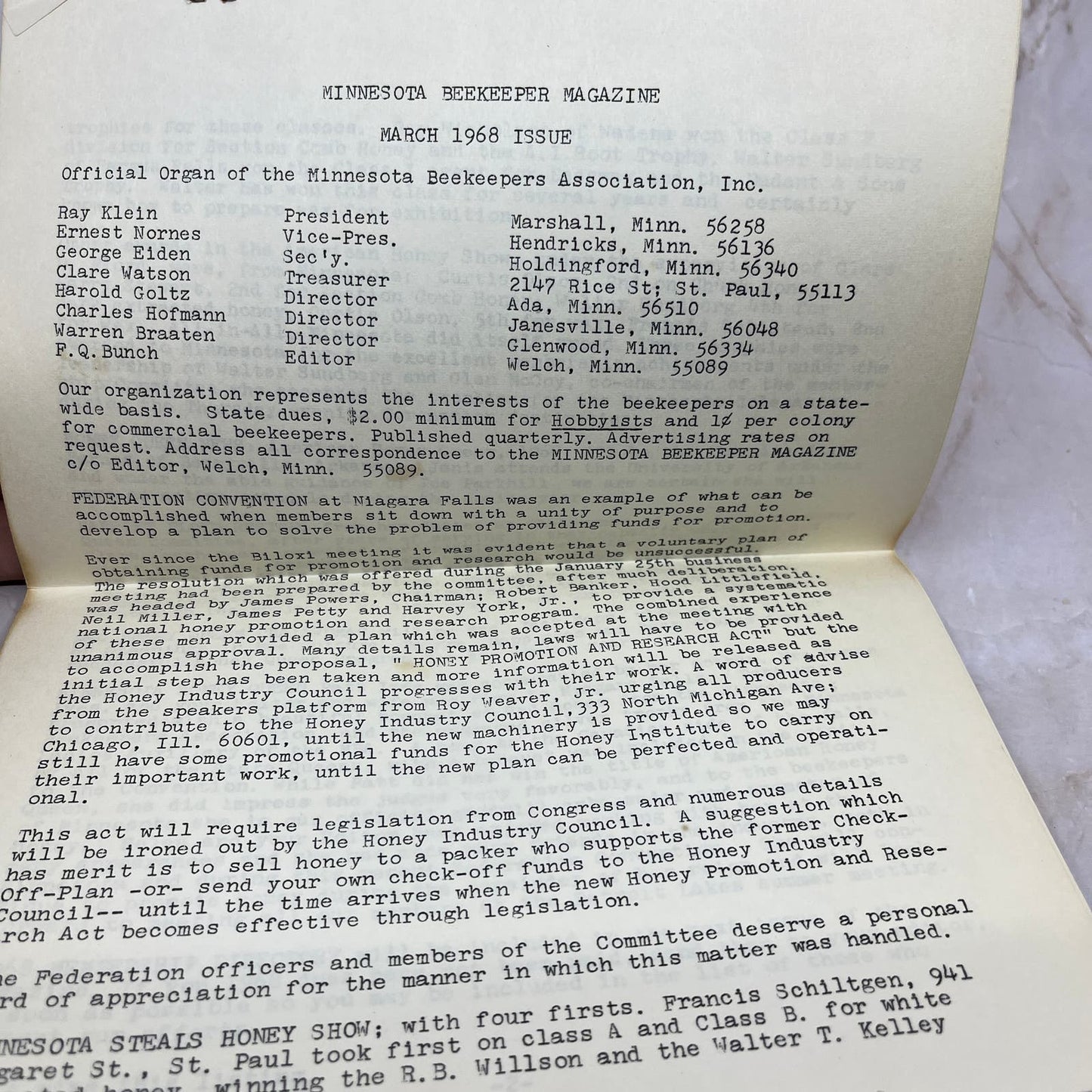 1968 Mar The Minnesota Beekeeper Magazine Red Wing MN Beekeepers Association TD5