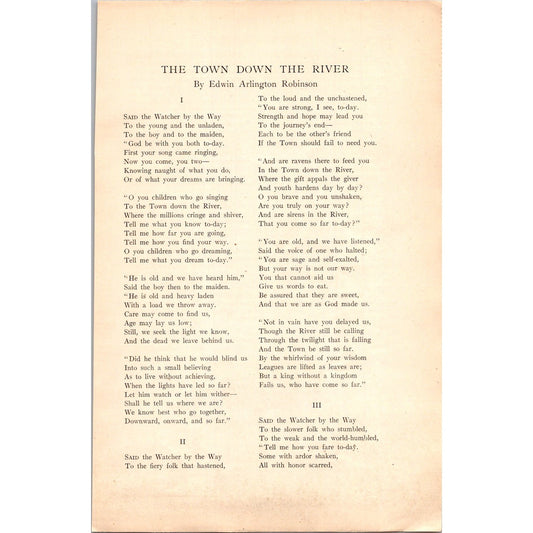 The Town Down The River Poem by Edwin Arlington Robinson 1908 Clipping J14