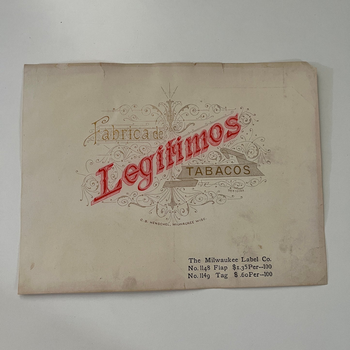 Fabrica De Legitimos Tabacos C.B. Henschel Milwaukee Vintage Cigar Label J17