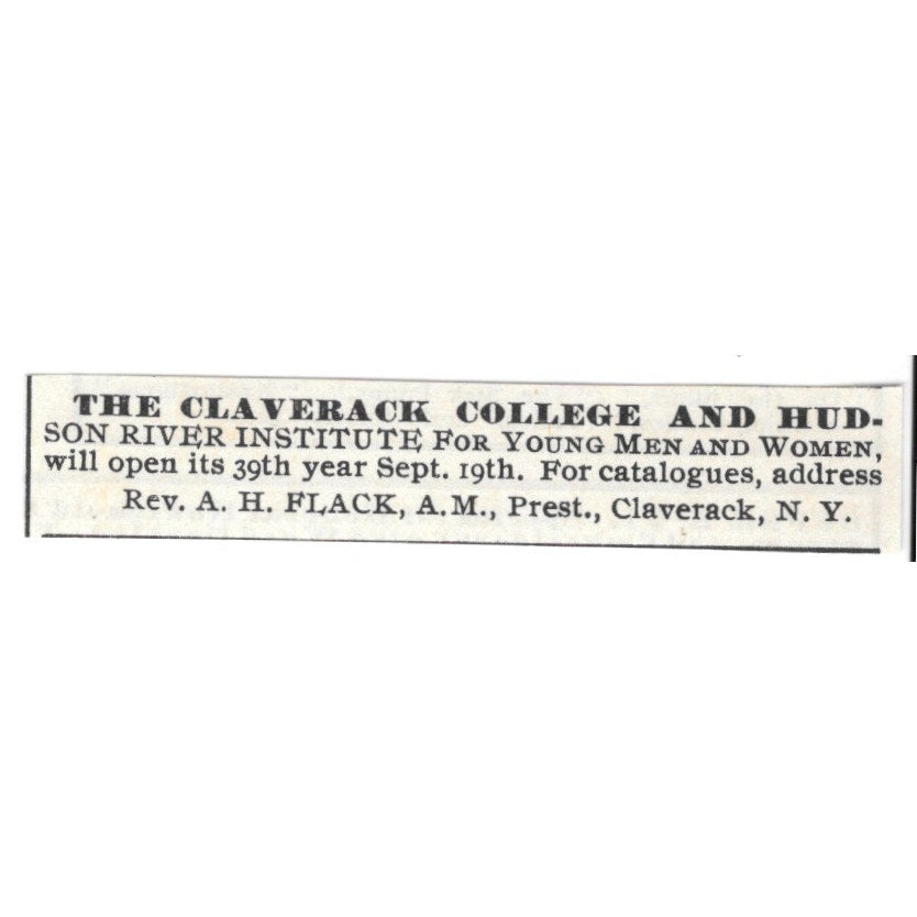 The Claverack College and Hudson River Institute Rev. A.H. Flack 1892 Ad AG2-S23