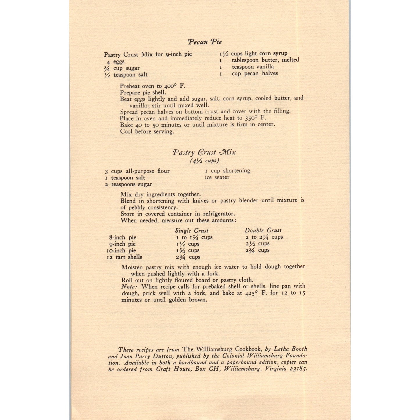 1970s Recipes from the King's Arms Tavern Williamsburg VA Travel Pamphlet TF4-BD