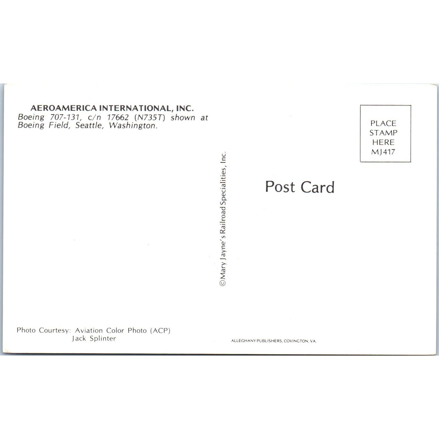 Aeroamerica International Boeing 707-131 Vintage Postcard TG8-PC