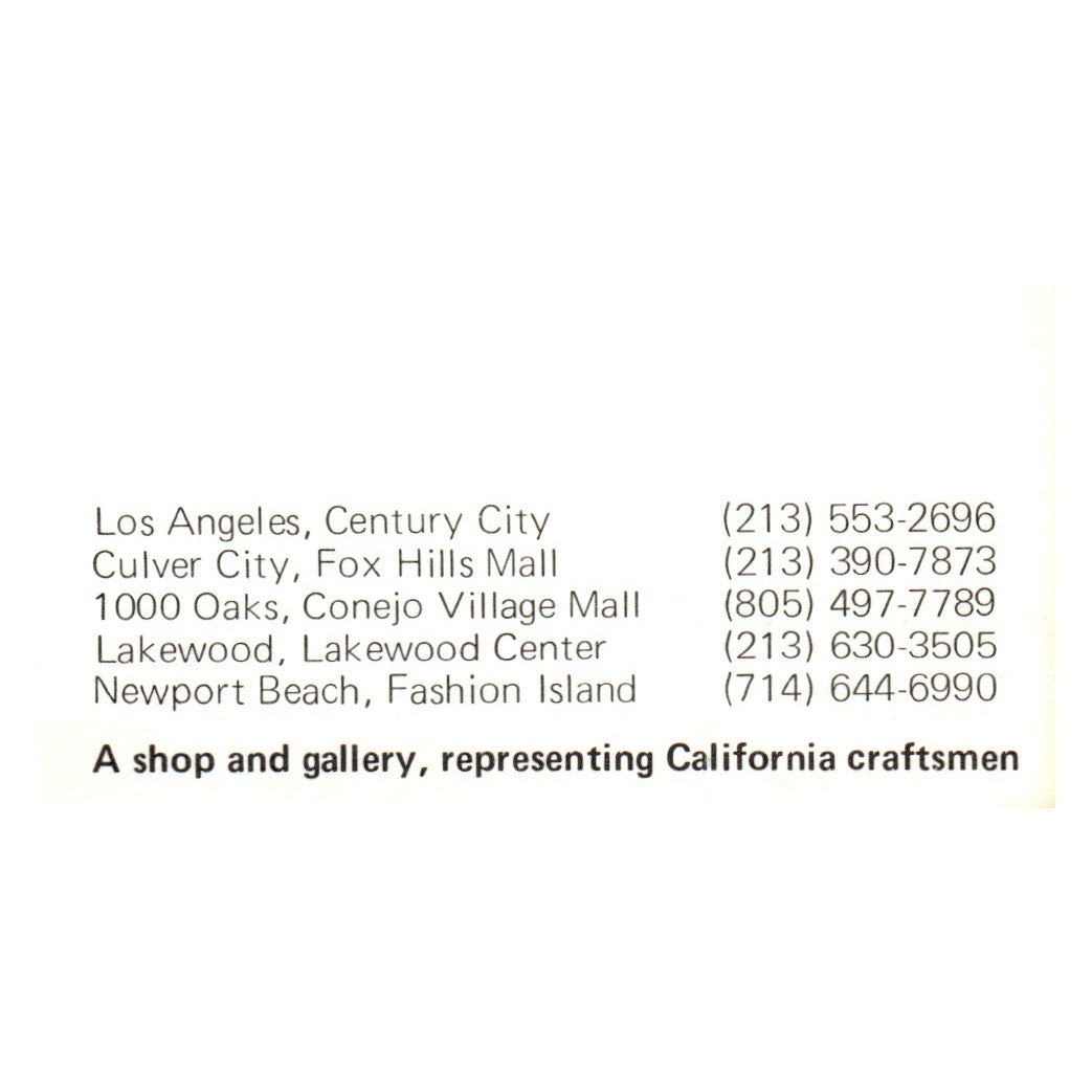 Craft Works Janet McCarty Los Angeles Craftsmen Vintage Business Card SF3-B1