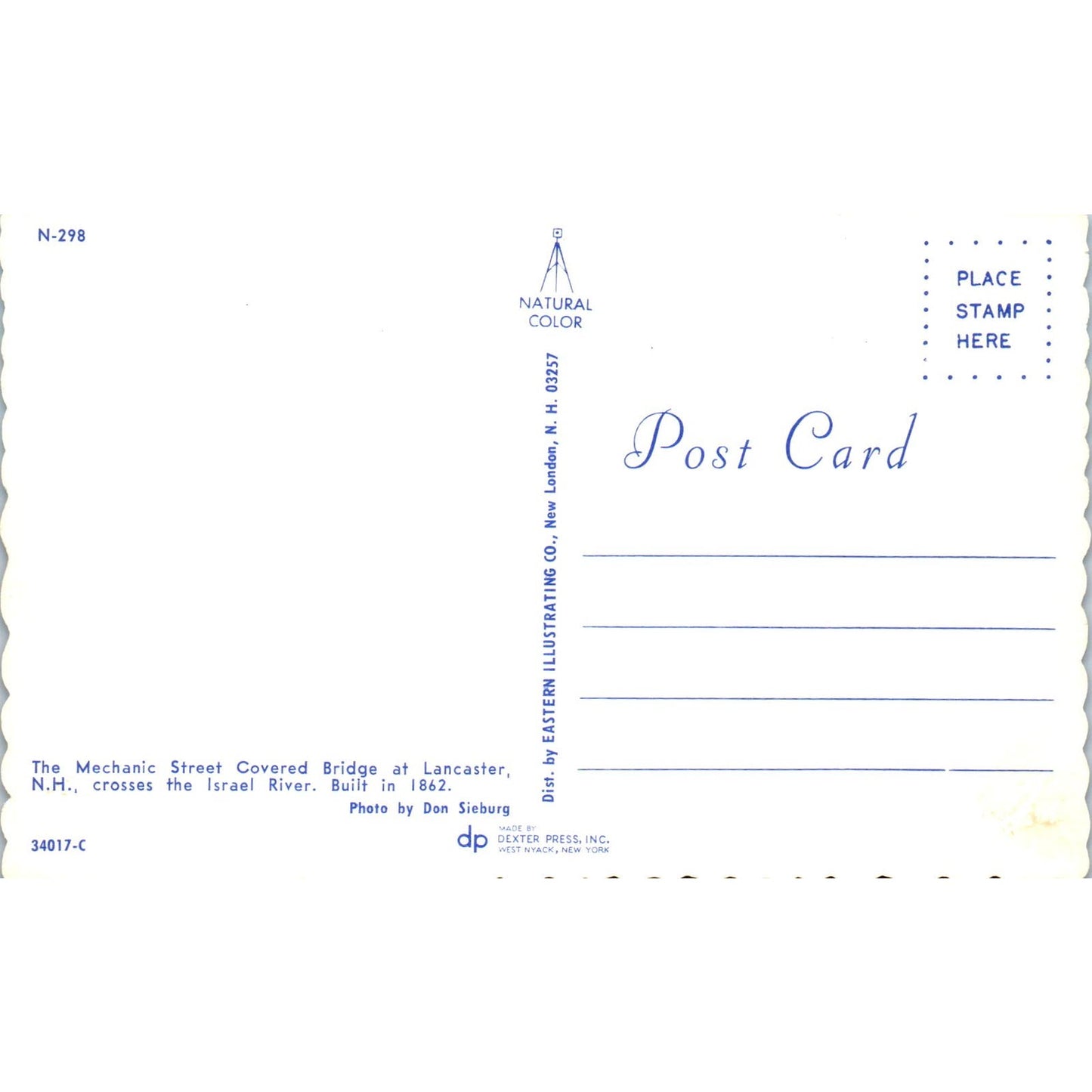 Mechanic Street Bridge Lancaster NH Vintage Covered Bridge Postcard PC15