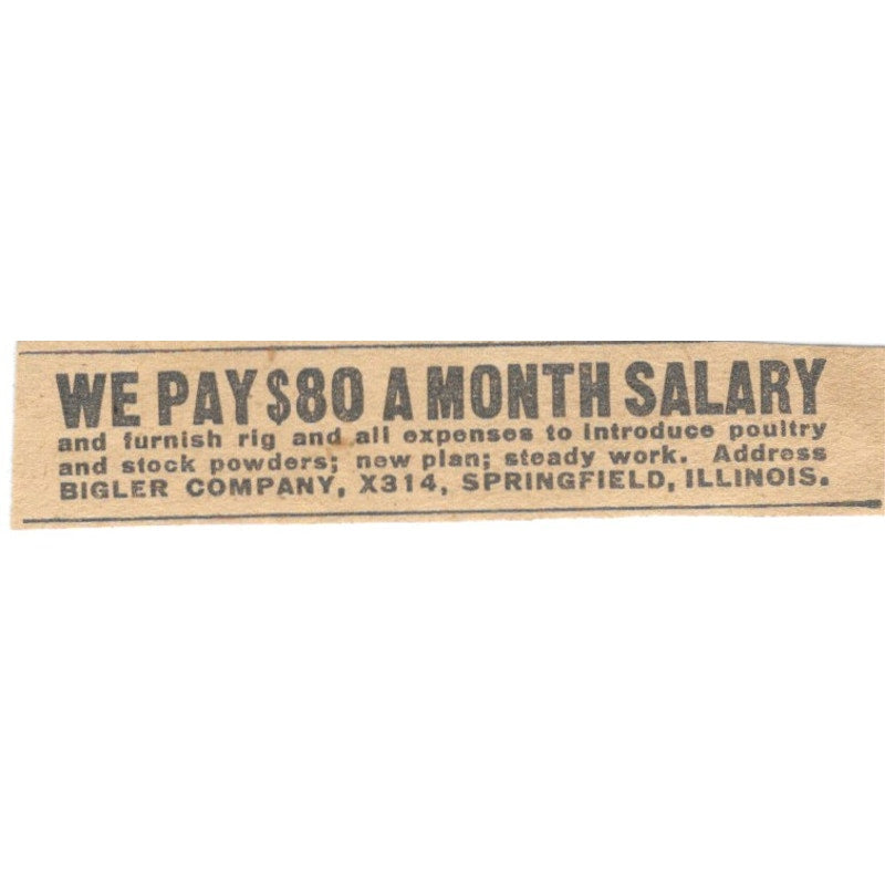 Bigler Company Poultry Agents Wanted Springfield IL 1910 Magazine Ad AF1-SS8