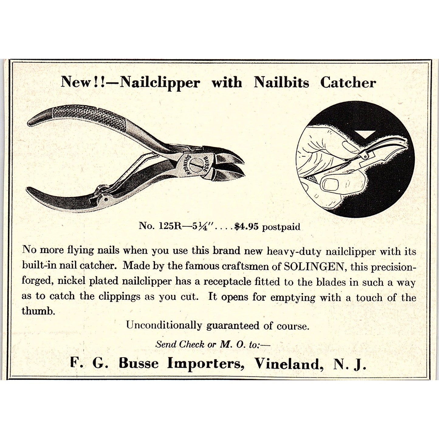 F.G. Busse Importers Nailclipper Vineland NJ 1952 Yankee Magazine Ad SAG5-H8