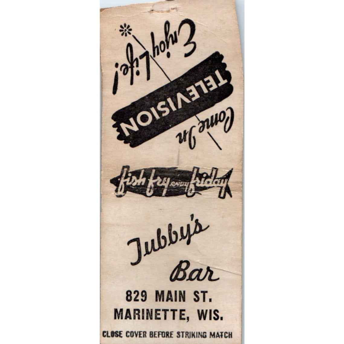 Jubby's Bar Marinette Wisconsin Vintage Matchbook Cover SD4-Y14