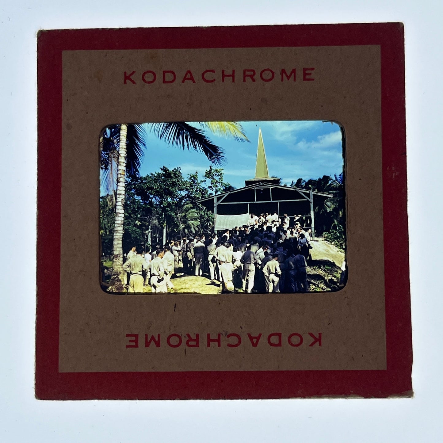 WWII c1945 Slide Soldiers Gathering At A Church in the Philippines AG2-S3