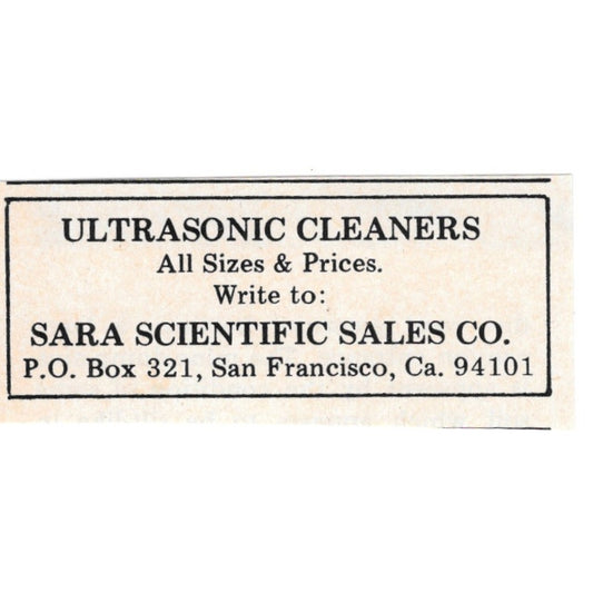 Ultrasonic Cleaners Sara Scientific Sales Co San Francisco CA 1971 Ad AD8-O3