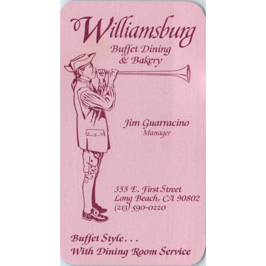 Williamsburg Buffet Dining Bakery Jim Guarracino Long Beach Business Card SD8-B6