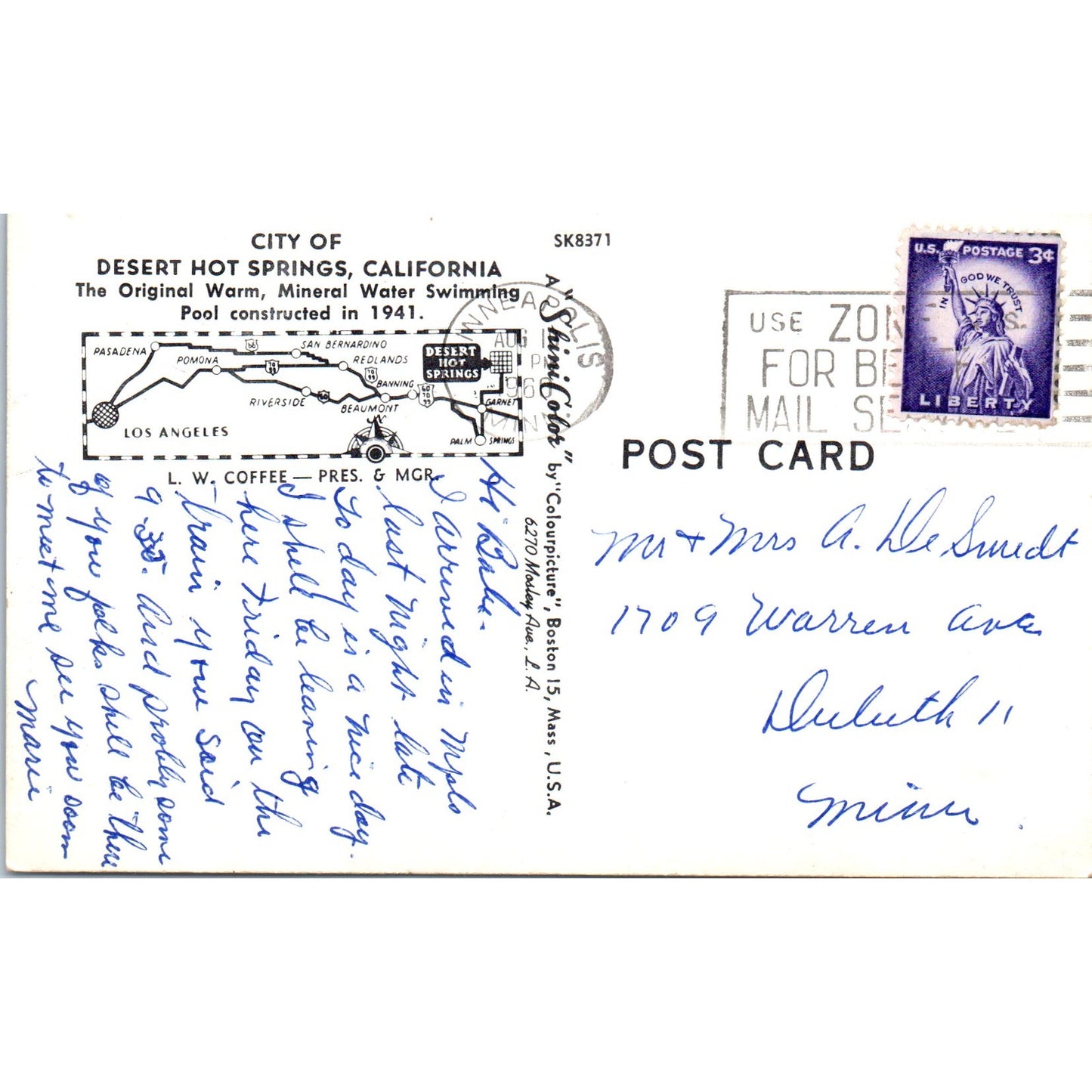 1966 Desert Hot Springs Mineral Water Pool California Vintage Postcard PD10