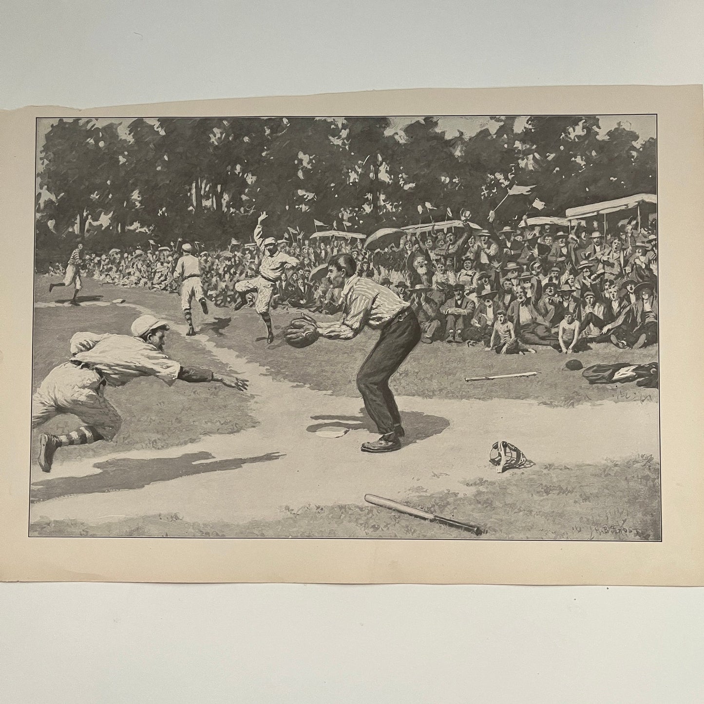 The Critical Moment - Baseball Scene - Original 1904 A.B. Frost Art Print V26-4