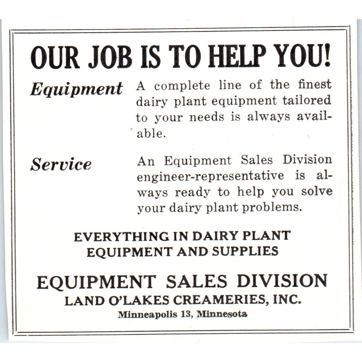 Land O' Lakes Creameries Mpls, Selcon Engineering St Paul MN 1953 Ad AE9-DC2