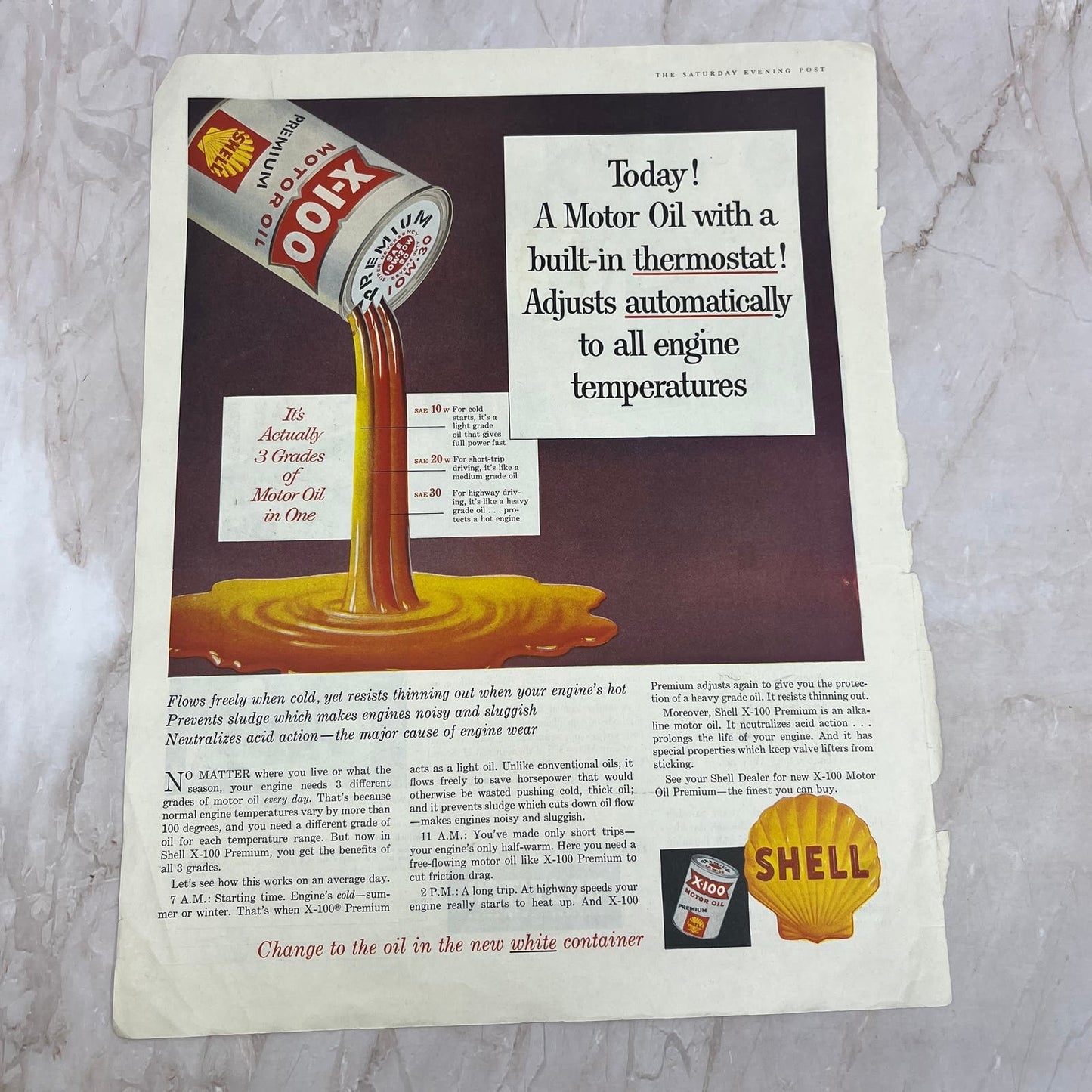 Shell X-100 Motor Oil 10x13 Magazine Advertisement FL6-7