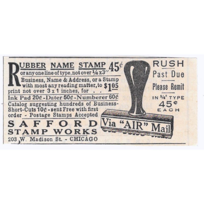 Safford Stamp Works Rubber Stamps Chicago 1928 Original Advertisement AE5-SE