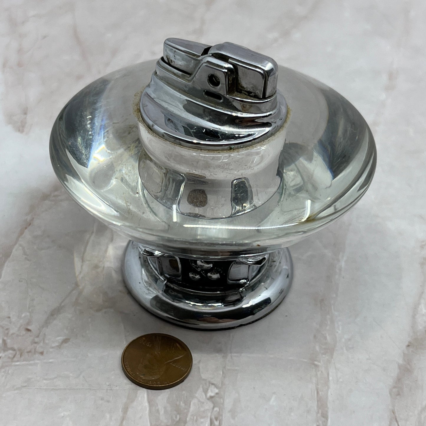 Vintage Art Deco Ronson Glass and Chrome Nordic Table Lighter TL17