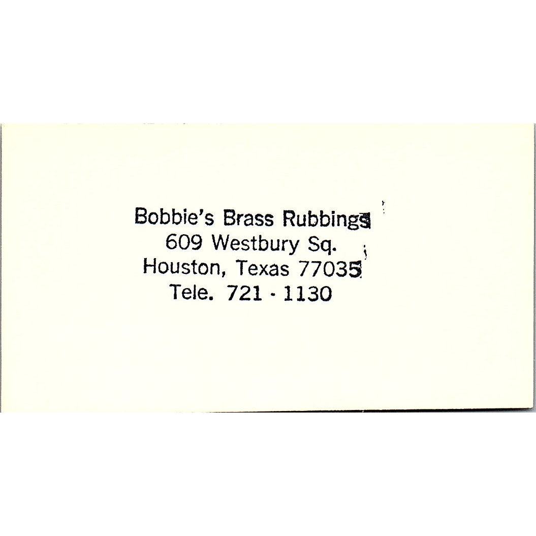Bobbie's Brass Rubbings Westbury Square Houston TX Vintage Business Card SD9-B5