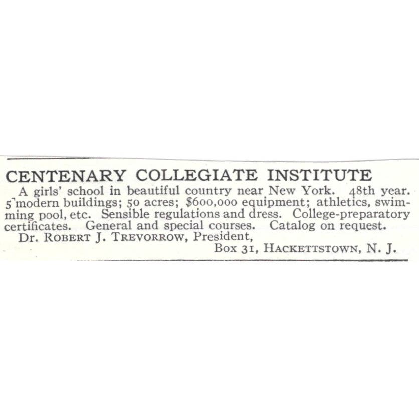 Centenary Collegiate Institute Robert J. Trevorrow Hackettstown c1918 Ad AE5-SV2