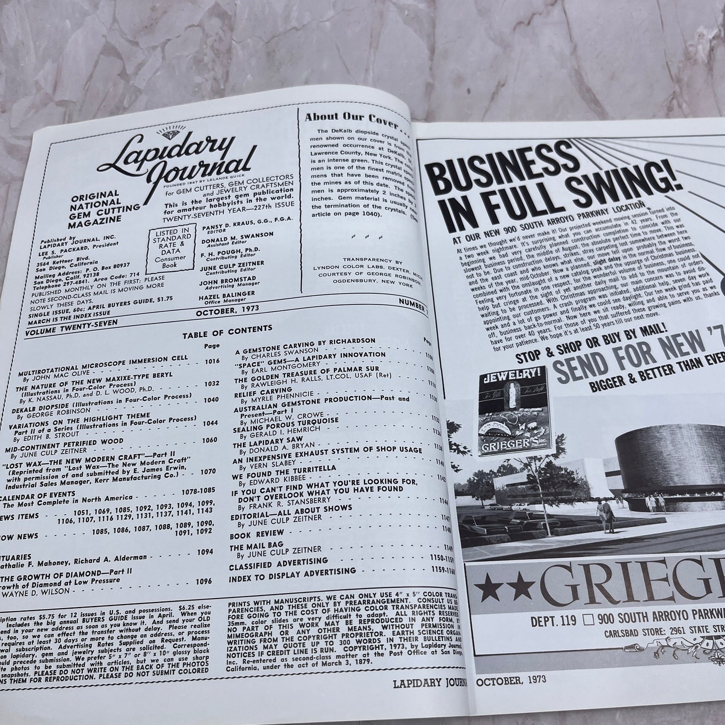 Dekalb Diopside St. Lawrence Co NY - Lapidary Journal Magazine - Oct 1973 M24