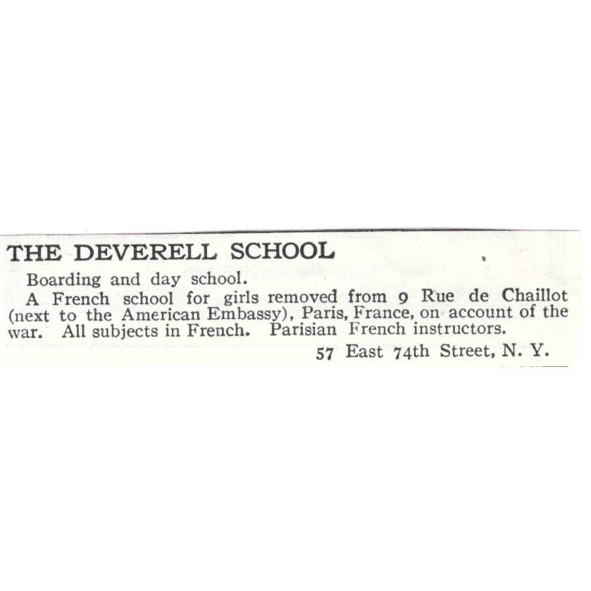 Deverell French Boarding School for Girls c1918 Original Advertisement AE5-SA8
