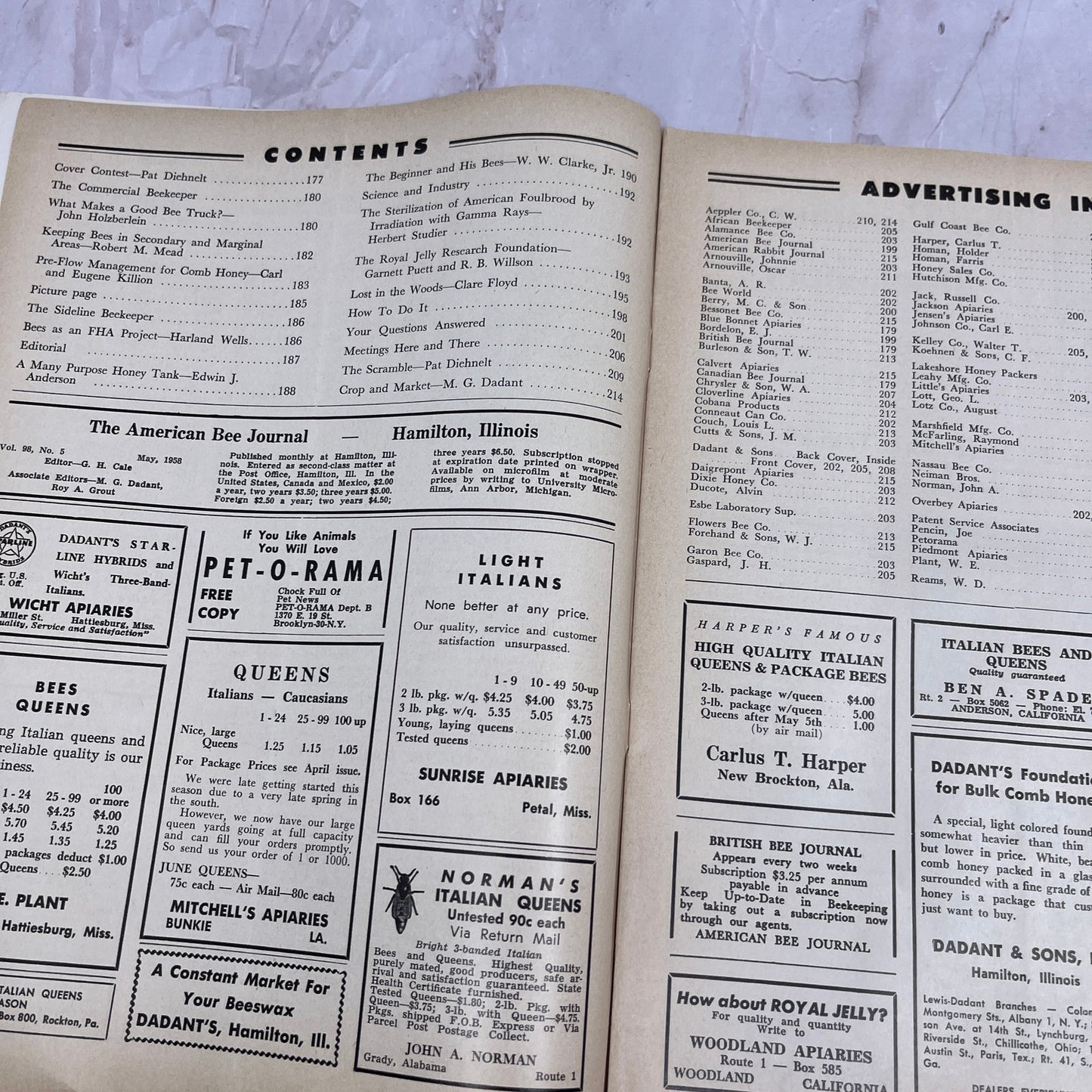 1958 May - American Bee Journal Magazine - Bees Beekeeping Honey M33