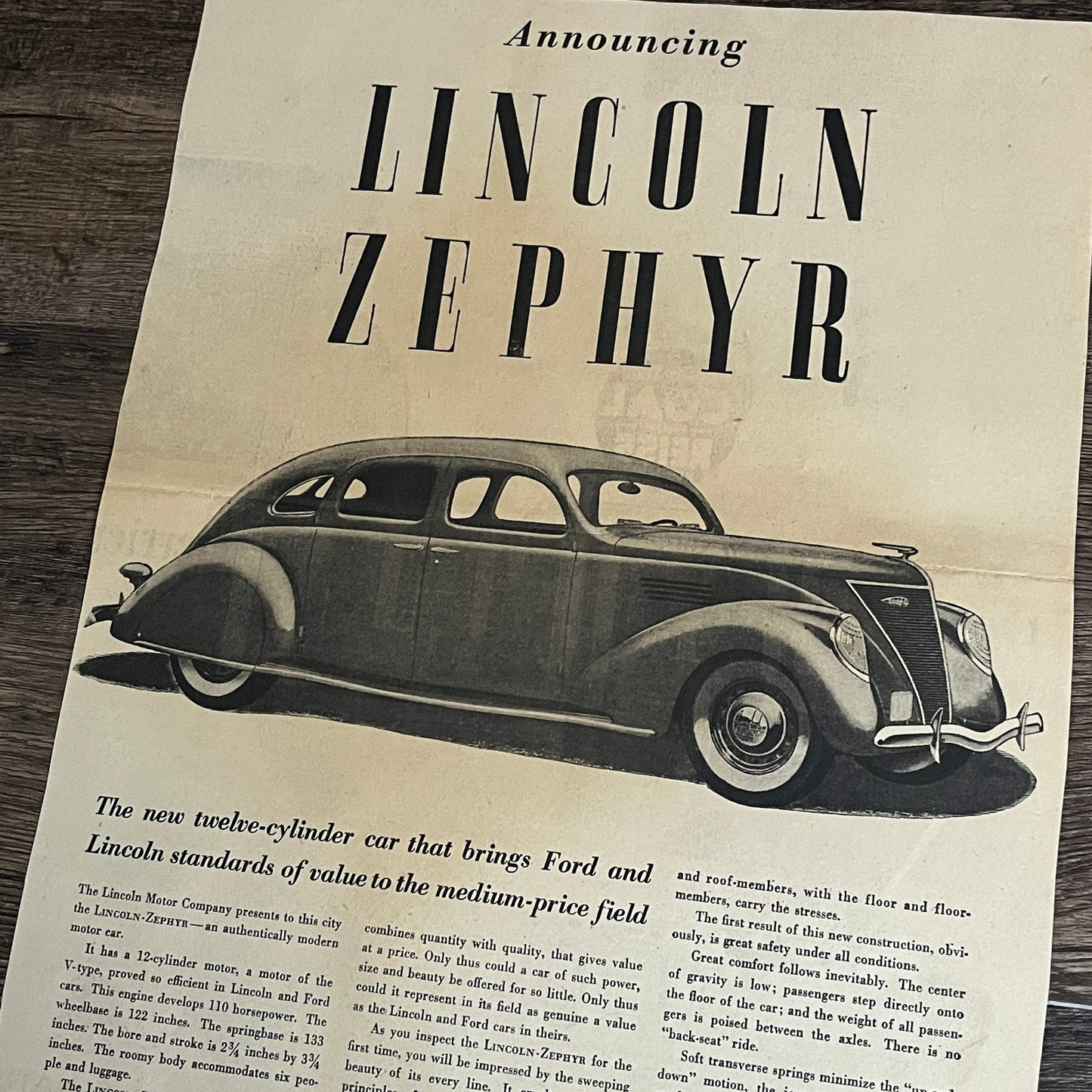 New Lincoln Zephyr Gramling Motor Co Minneapolis 1935 Newspaper Ad V1-9