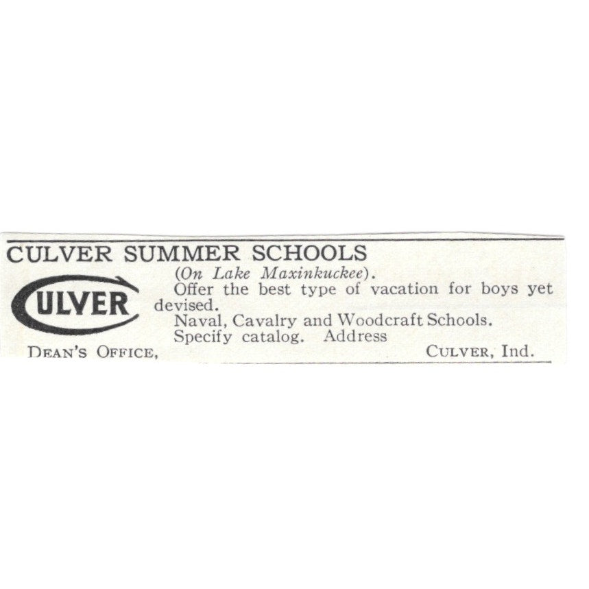 Culver Summer Schools Culver IN c1920 Harper’s Magazine Ad AG4-S2