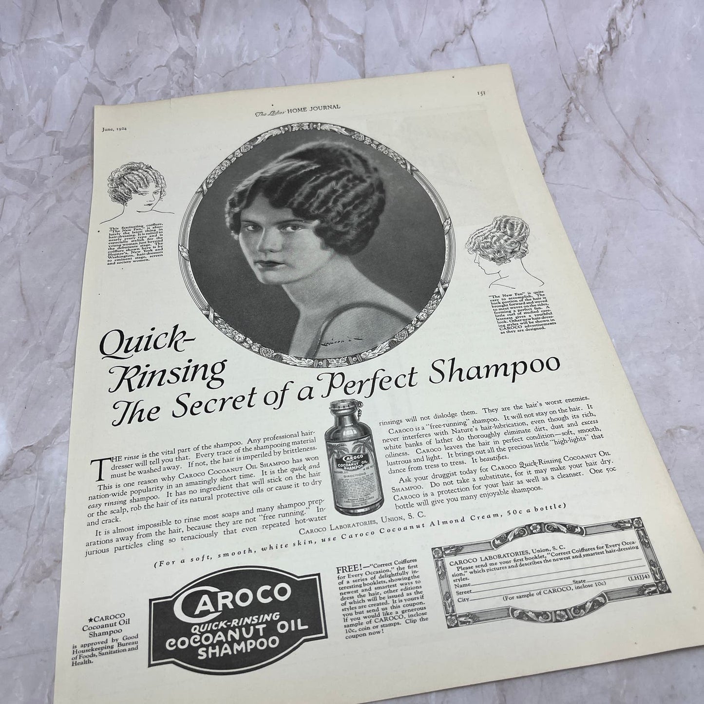 Caroco Cocoanut Oil Shampoo Union SC 1924 Magazine Ad FL6-11