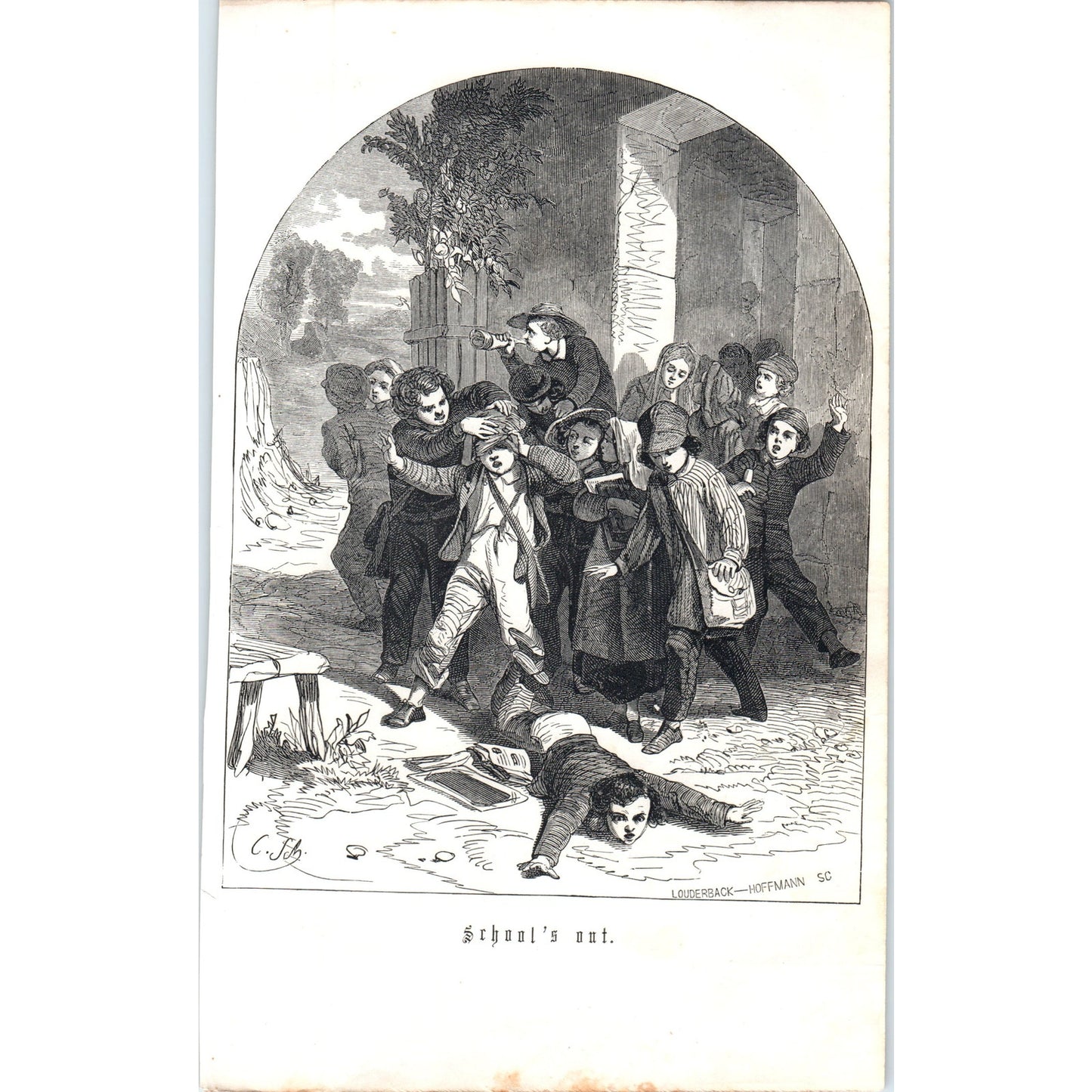 School's Out - Louderback - Hoffmann SC 1857 Original Art Engraving D19-4