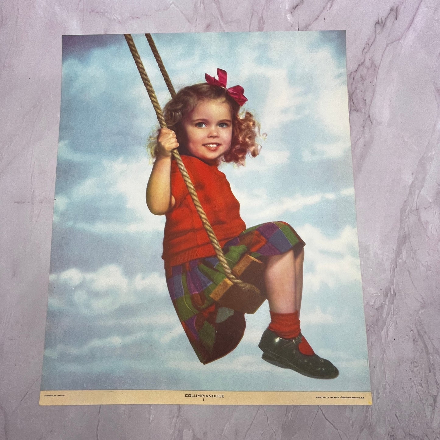 Columpiandose Girl on Swing - Retro Mexican Art 11.5x14.5" Art Print V22