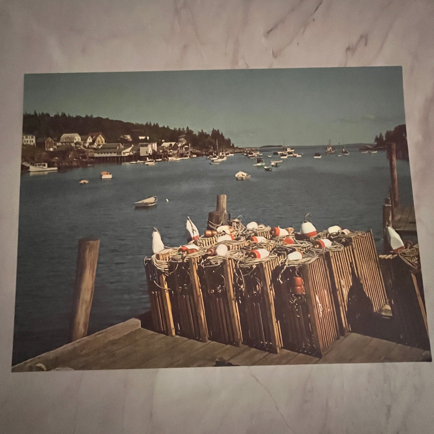 Yacht Boats Looking Toward Harbor Entrance New Harbor Maine 12x16" Art Print FL1