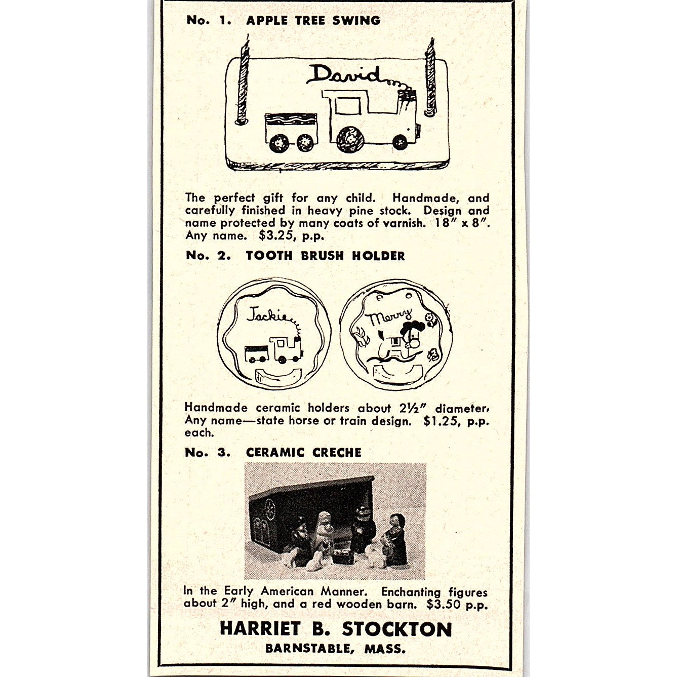 Harriet B. Stockton Barnstable MA 1952 Yankee Magazine Ad SAG5-M2