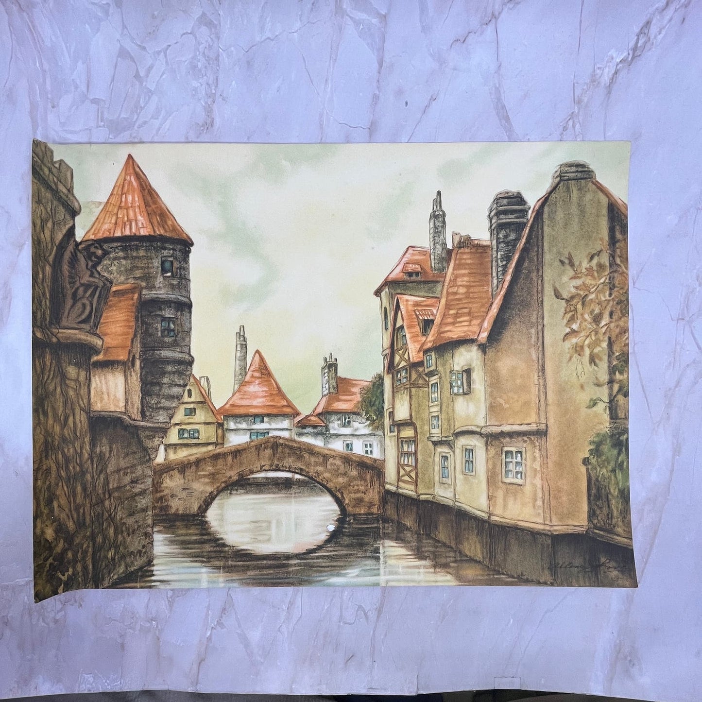 Allene J Love European Canal Vintage Art Print Lithograph 12x16 FL6-3