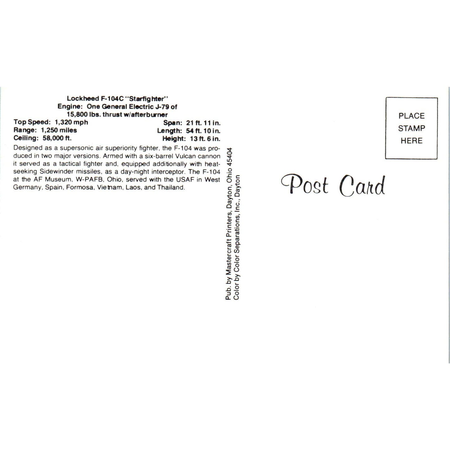 Lockheed F-140C Starfighter Vintage Postcard PC19