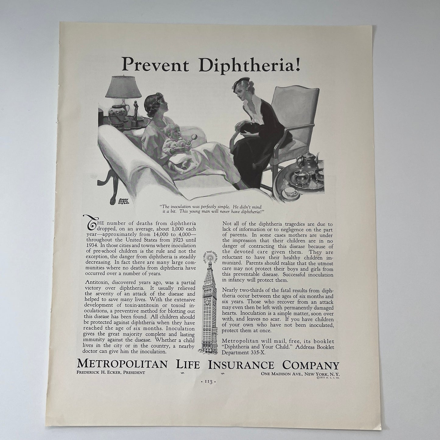 Metropolitan Life - Prevent Diphtheria - Harry Morse Meyers Art 1935 Ad V1-5