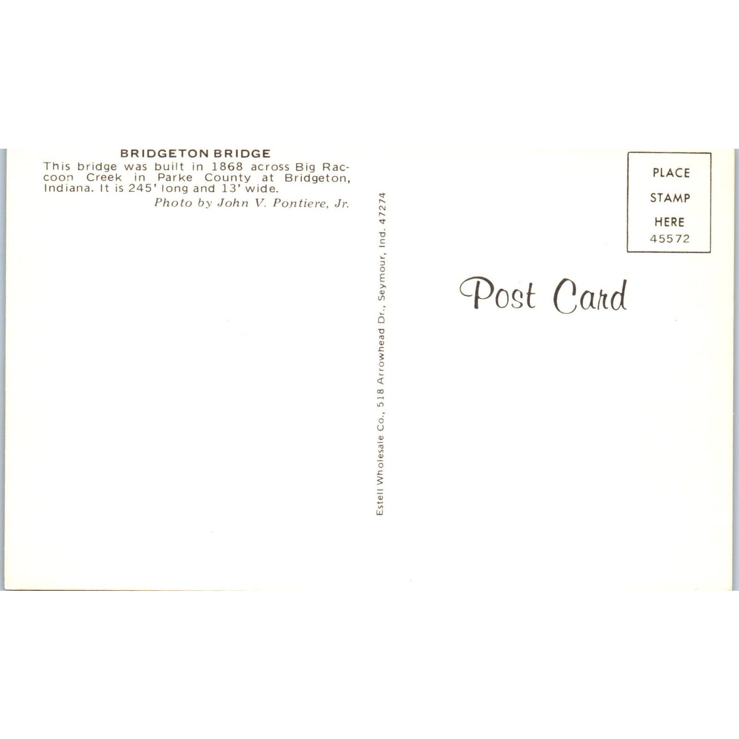 Bridgeton Bridge Parke County IN Vintage Covered Bridge Postcard PD5