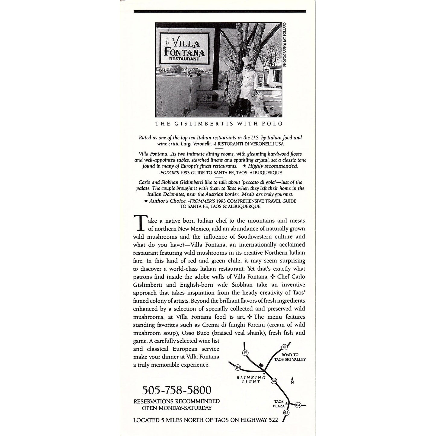 Villa Fontana Restaurant Taos NM Vintage Tourist Travel Leaflet TH2-TB1