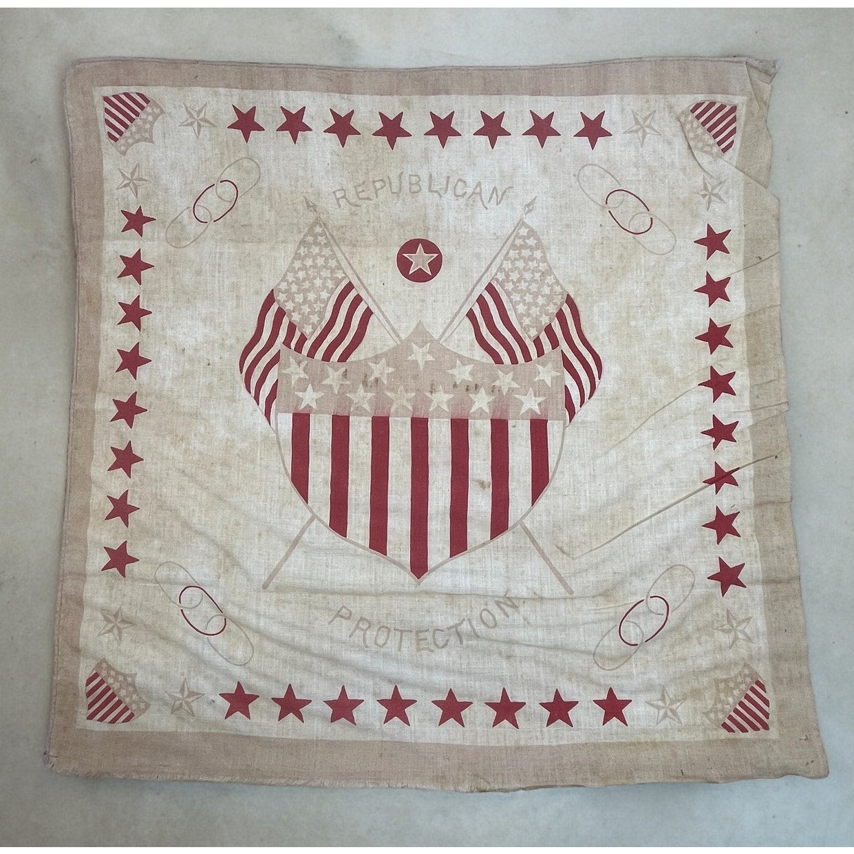 1888 RARE Republican Protection Benjamin Harrison Campaign Banner Flag D21