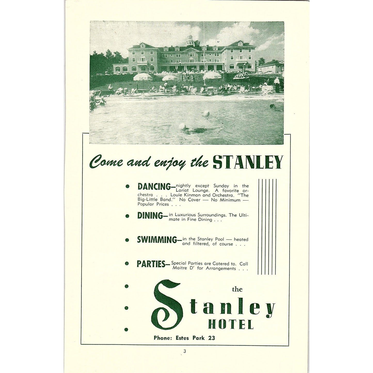 The Stanley Hotel 1957 Estes Park CO Ad AG4-1