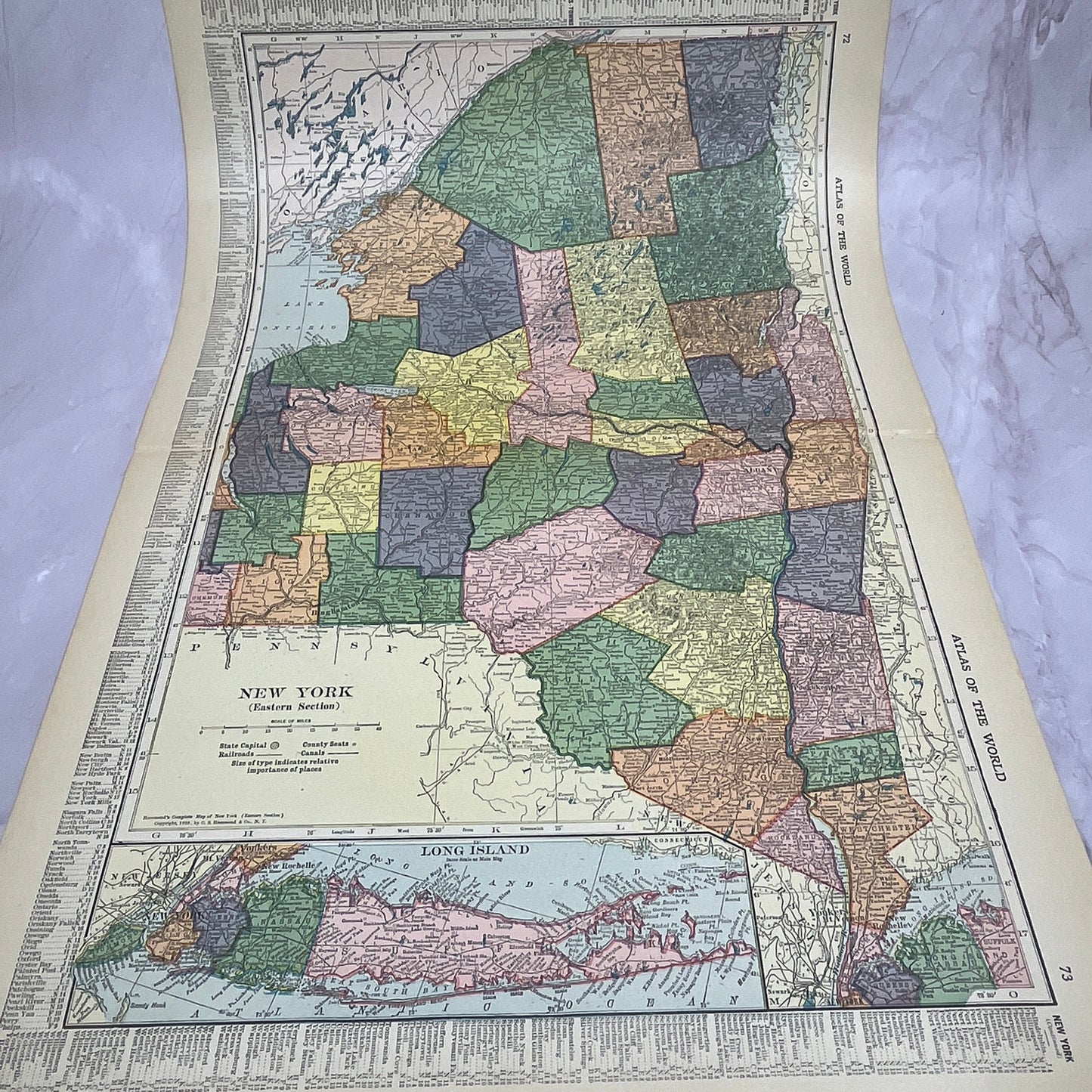 Map of New York State 2 Page Fold Out 1910 Print V14-7